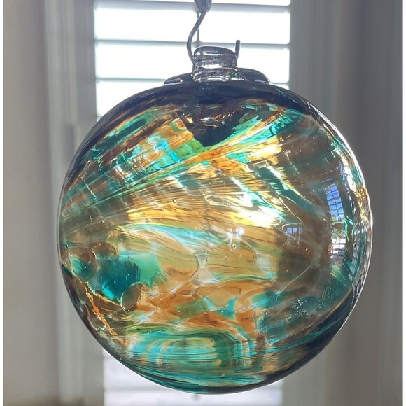 2 Sisters Artisan Glass 4" Amber & Green Speckled Blown Glass Ornament - Picture 3 of 7